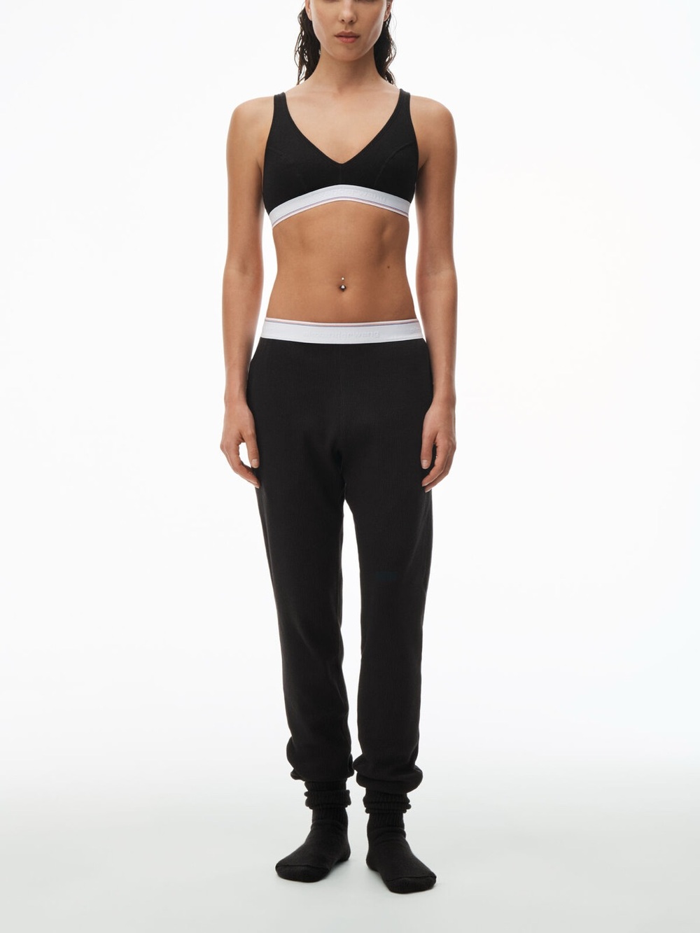 Alexander Wang Bodywear Black Waffle Thermal Jogger Unisex Size Small Preowned